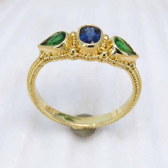 Blue Sapphire & Tsavorite Garnet Ring