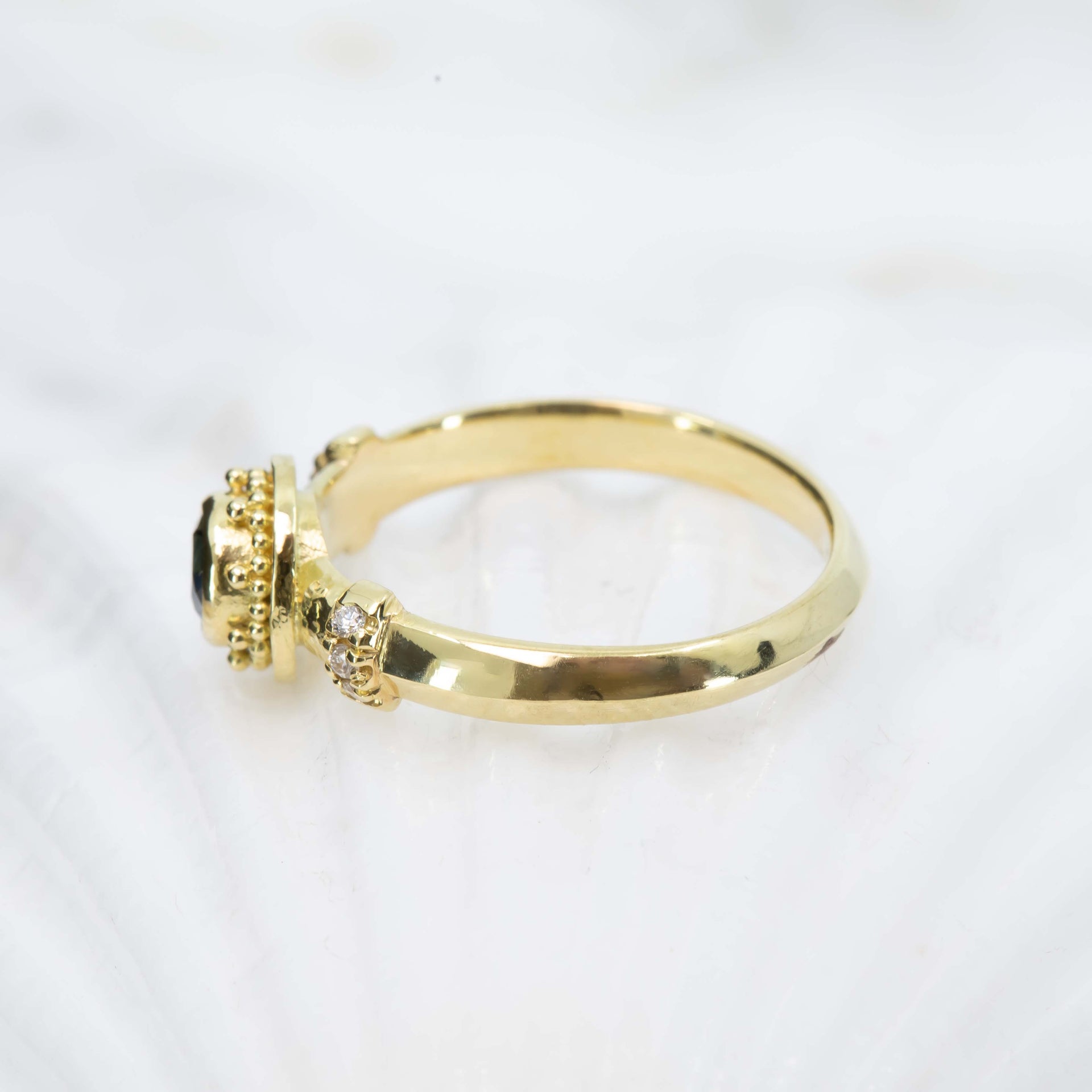 Sapphire & Diamond Granulated Gold Ring
