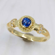Sapphire & Diamond Granulated Gold Ring