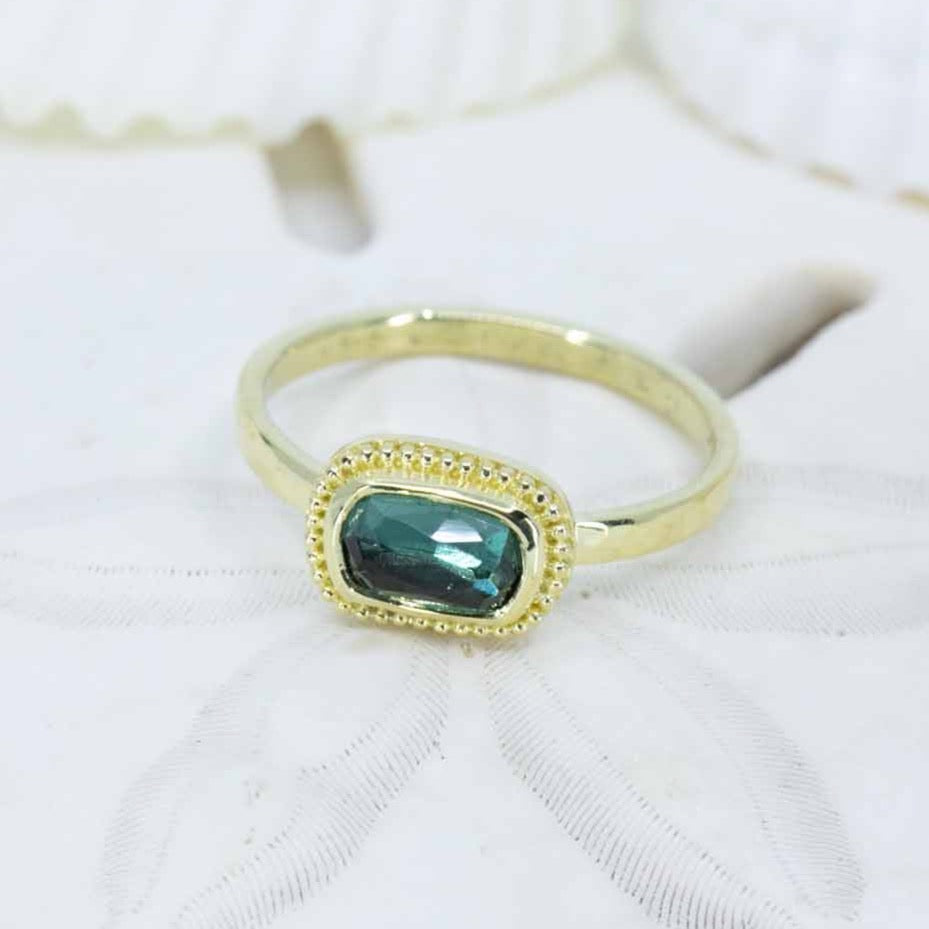 Bluish-green tourmaline mermaid ring