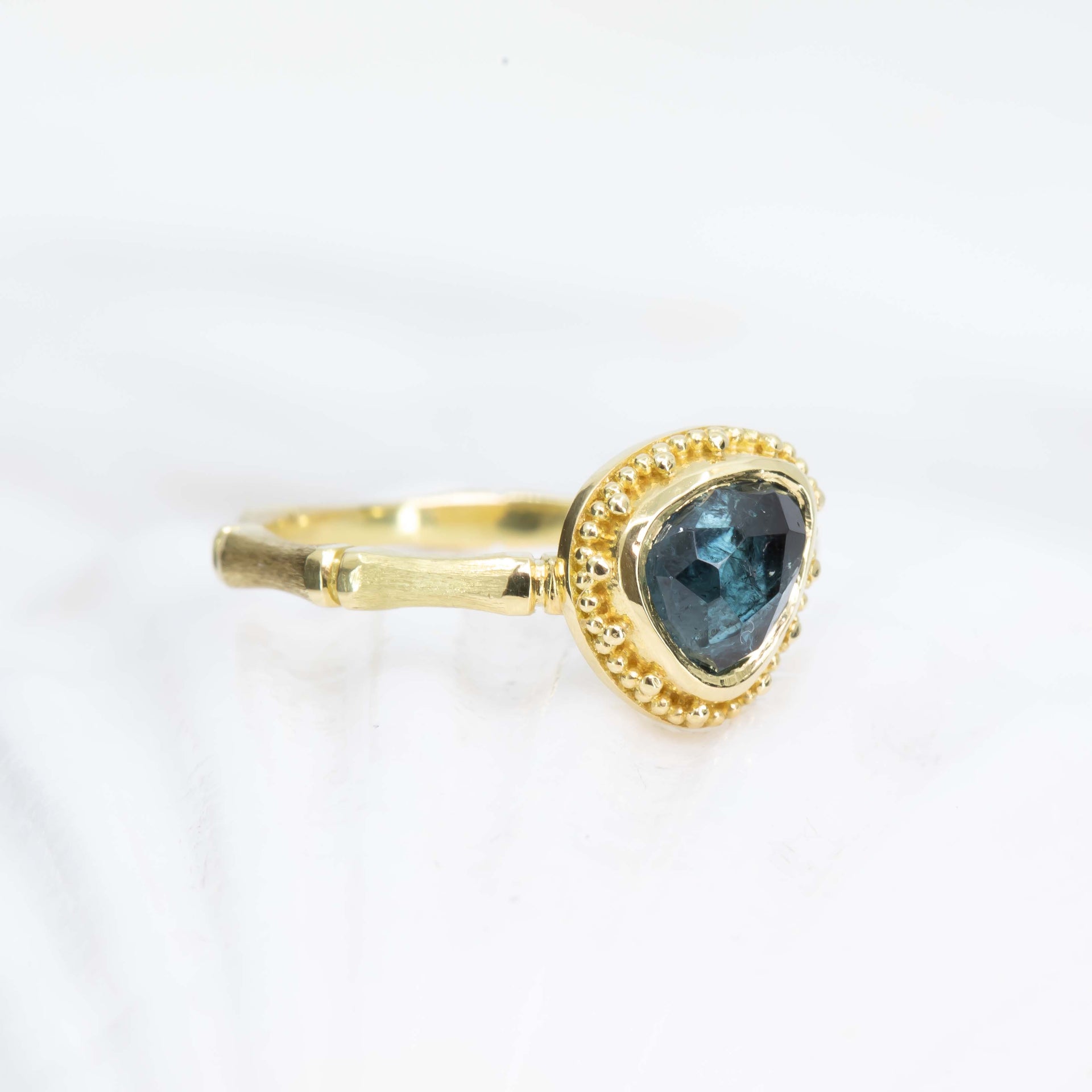 Deepsea Blue Tourmaline Bamboo Ring