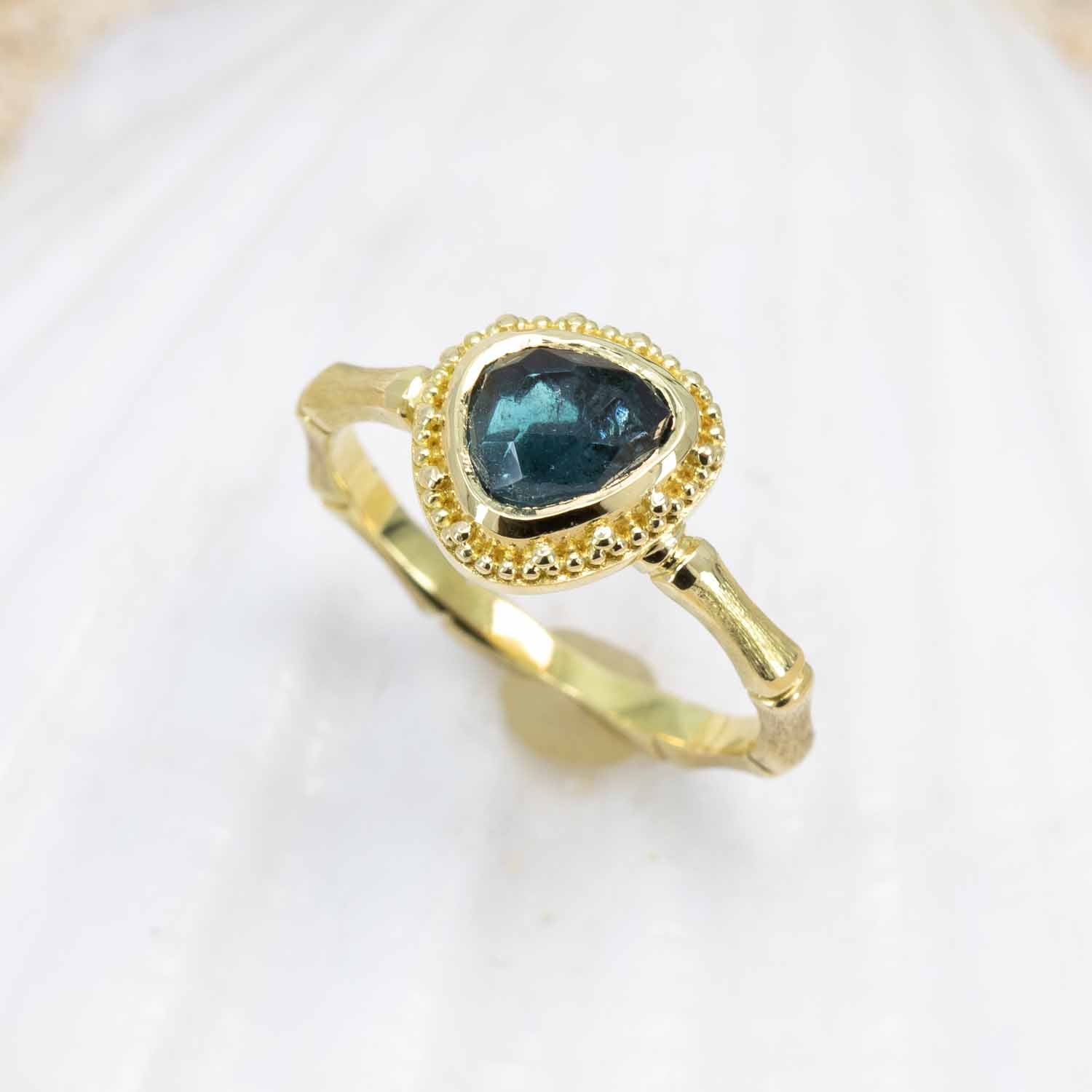 Deepsea Blue Tourmaline Bamboo Ring