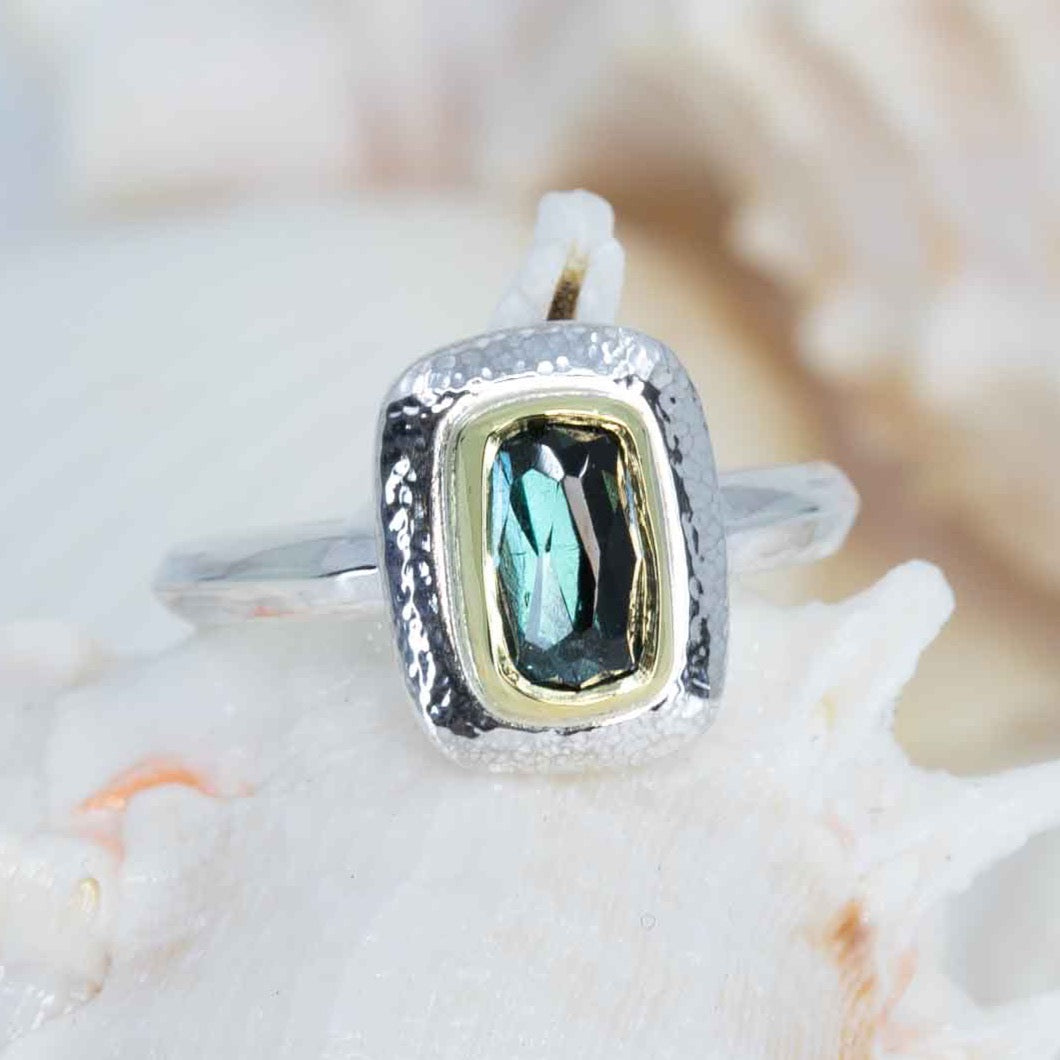 Blue-green tourmaline ring made from shipwreck treasure