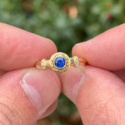 Sapphire & Diamond Granulated Gold Ring