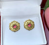 Garnet shield earrings in 18K granulated gold