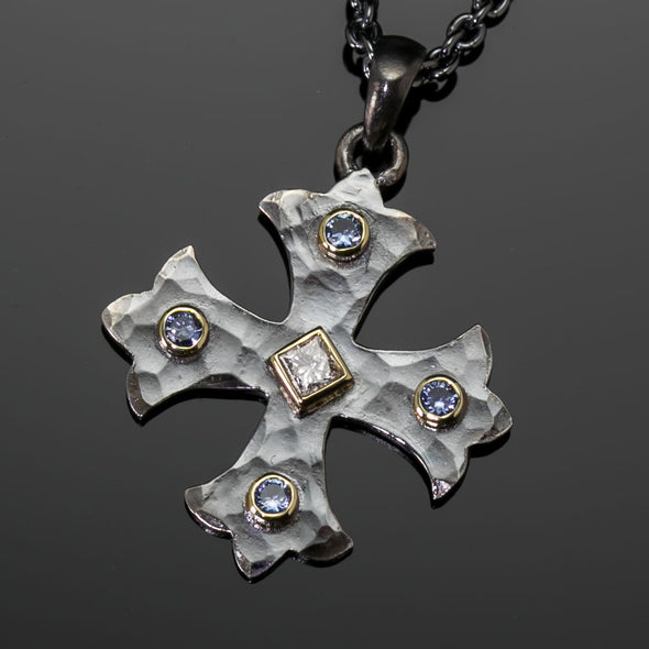 Medium Diamond & Sapphire Marianas Cross Pendant