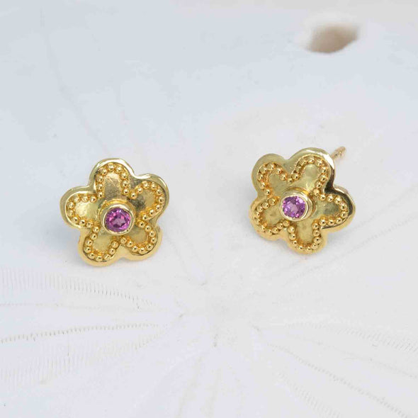 Pink sapphire flower earrings