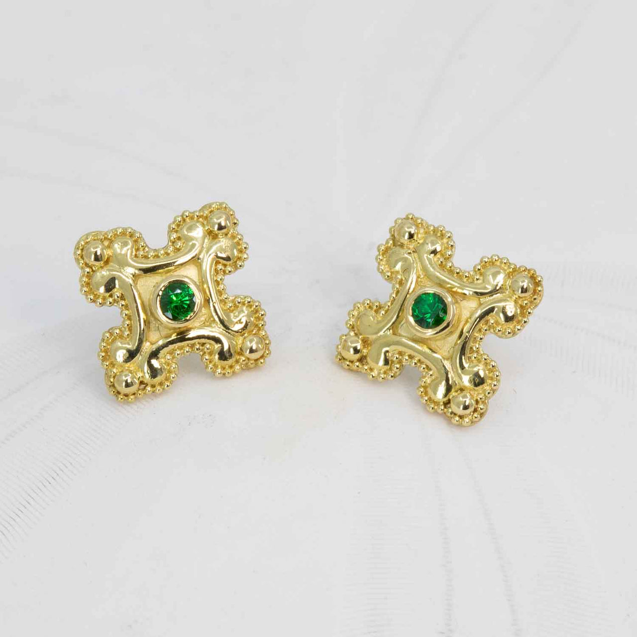 Tsavorite garnet earring studs in granulated 18K