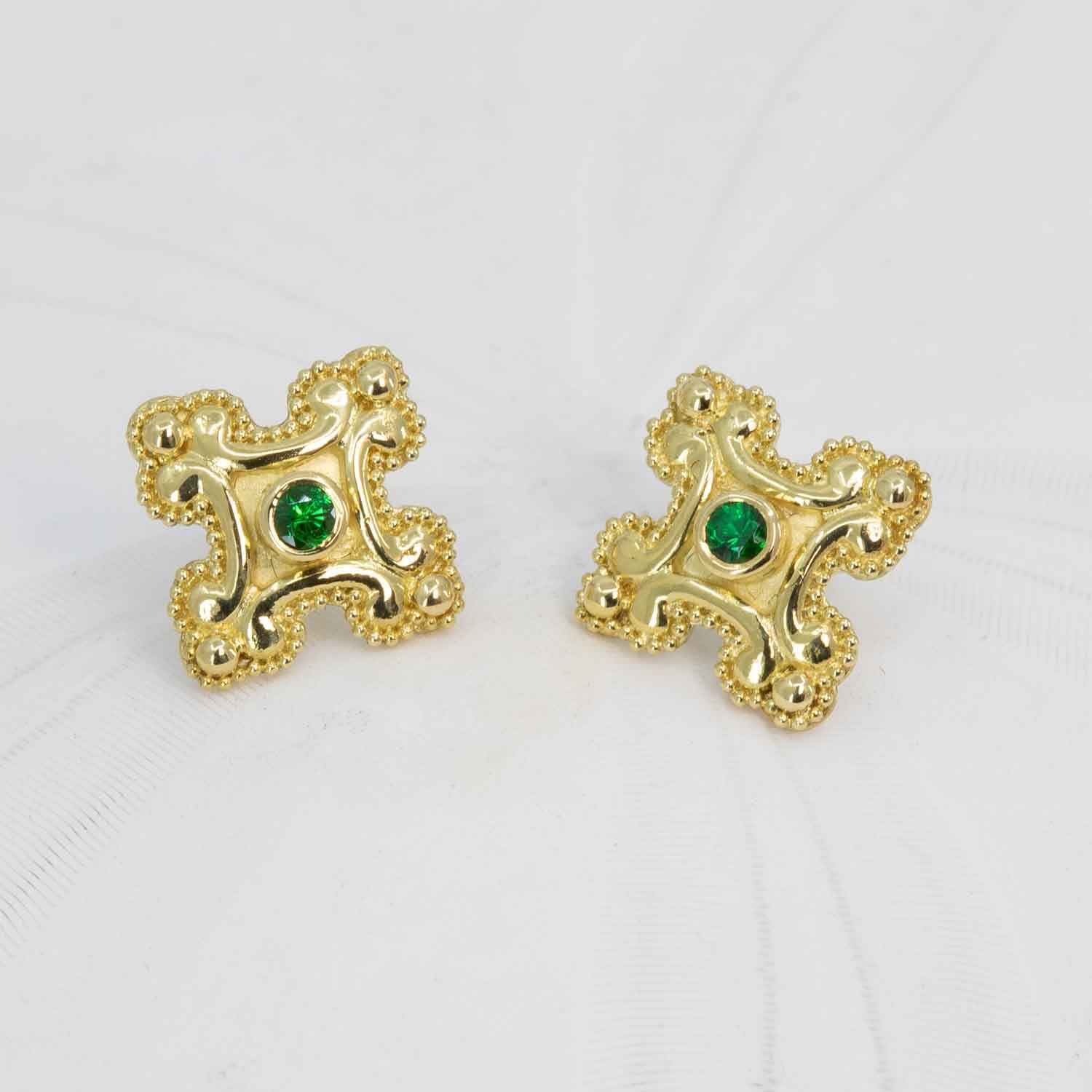 Tsavorite garnet earring studs in granulated 18K