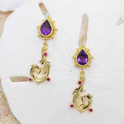 Amethyst and ruby vine earrings in 18K Treasure Gold with gold granulation