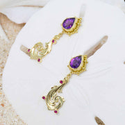 Amethyst and ruby vine earrings in 18K Treasure Gold with gold granulation