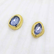 Rose-cut blue sapphire earring studs in granulated 18K Treasure Gold