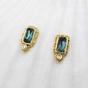 Sea-Green Tourmaline Earrings with diamonds in granulated 18K Treasure Gold