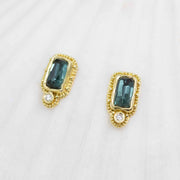 Sea-Green Tourmaline Earrings with diamonds in granulated 18K Treasure Gold