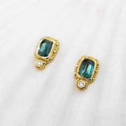 Sea-Green Tourmaline Earrings with diamonds in granulated 18K Treasure Gold