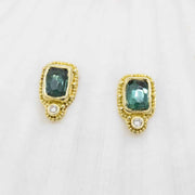 Sea-Green Tourmaline Earrings with diamonds in granulated 18K Treasure Gold