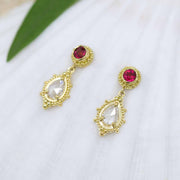 Ruby and diamond earrings in granulated 18K Treasure Gold made with shipwreck treasure