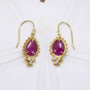 Ruby and diamond earrings in granulated 18K Treasure Gold made with shipwreck treasure