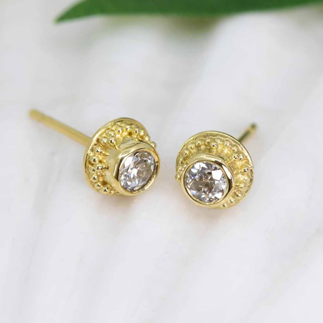 Old European Diamond Studs in granulated 18K Treasure Gold