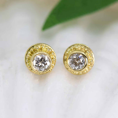 Old European Diamond Studs in granulated 18K Treasure Gold