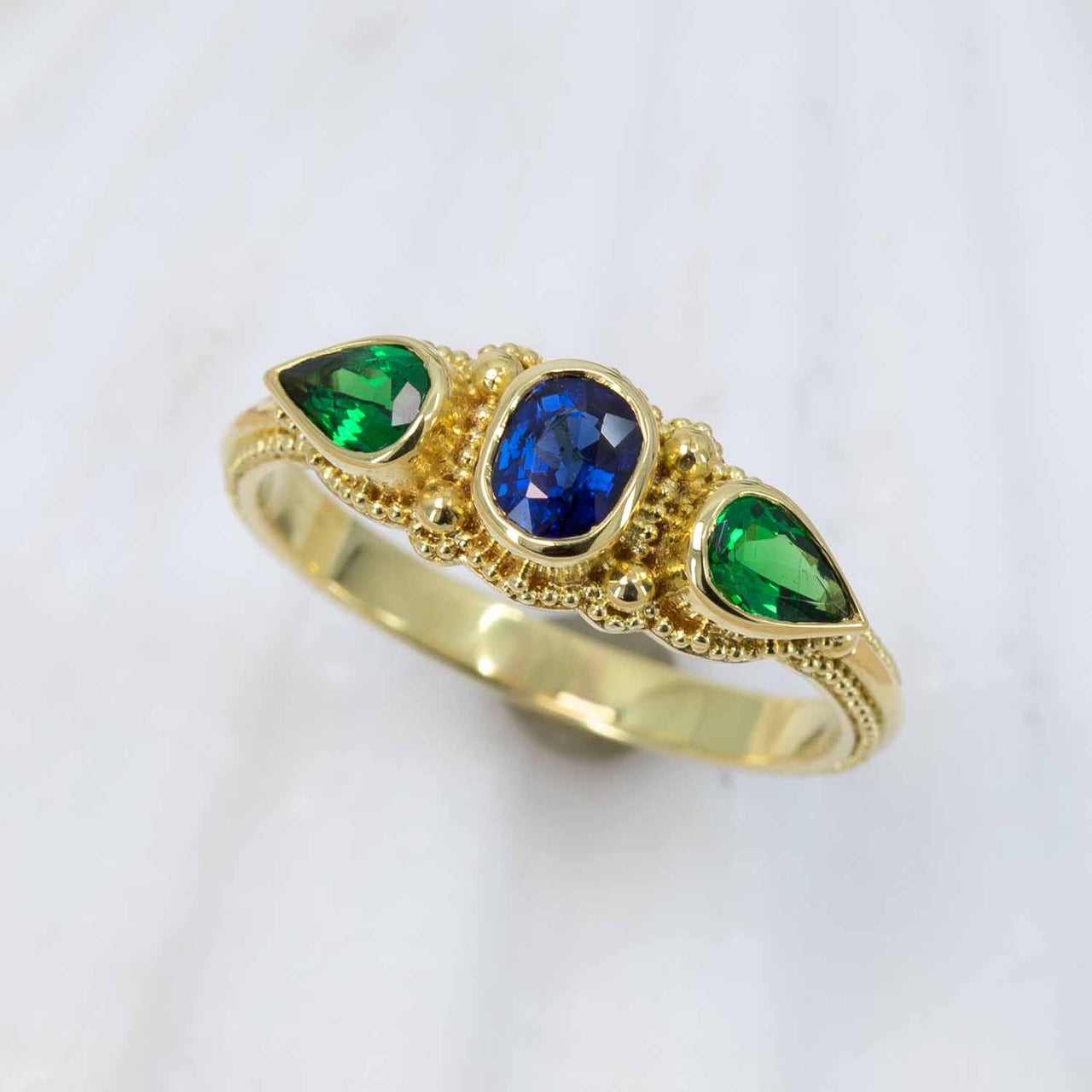 Blue Sapphire & Tsavorite Garnet Ring