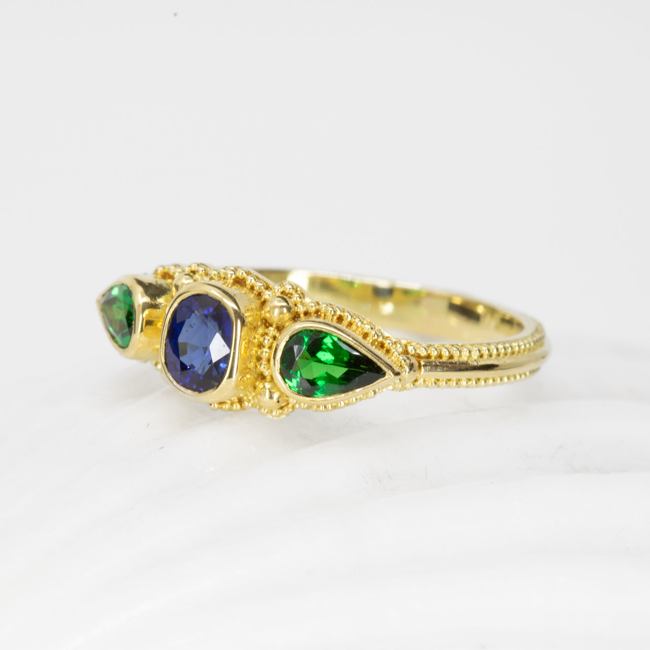 Blue Sapphire & Tsavorite Garnet Ring