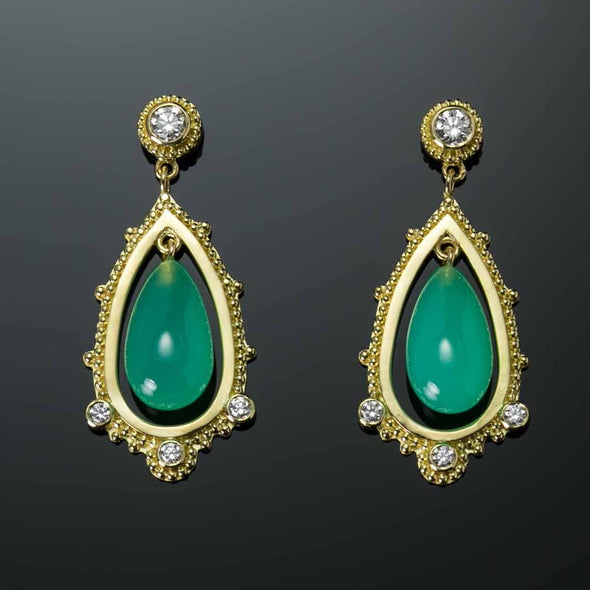 Chrysoprase & Diamond Earrings