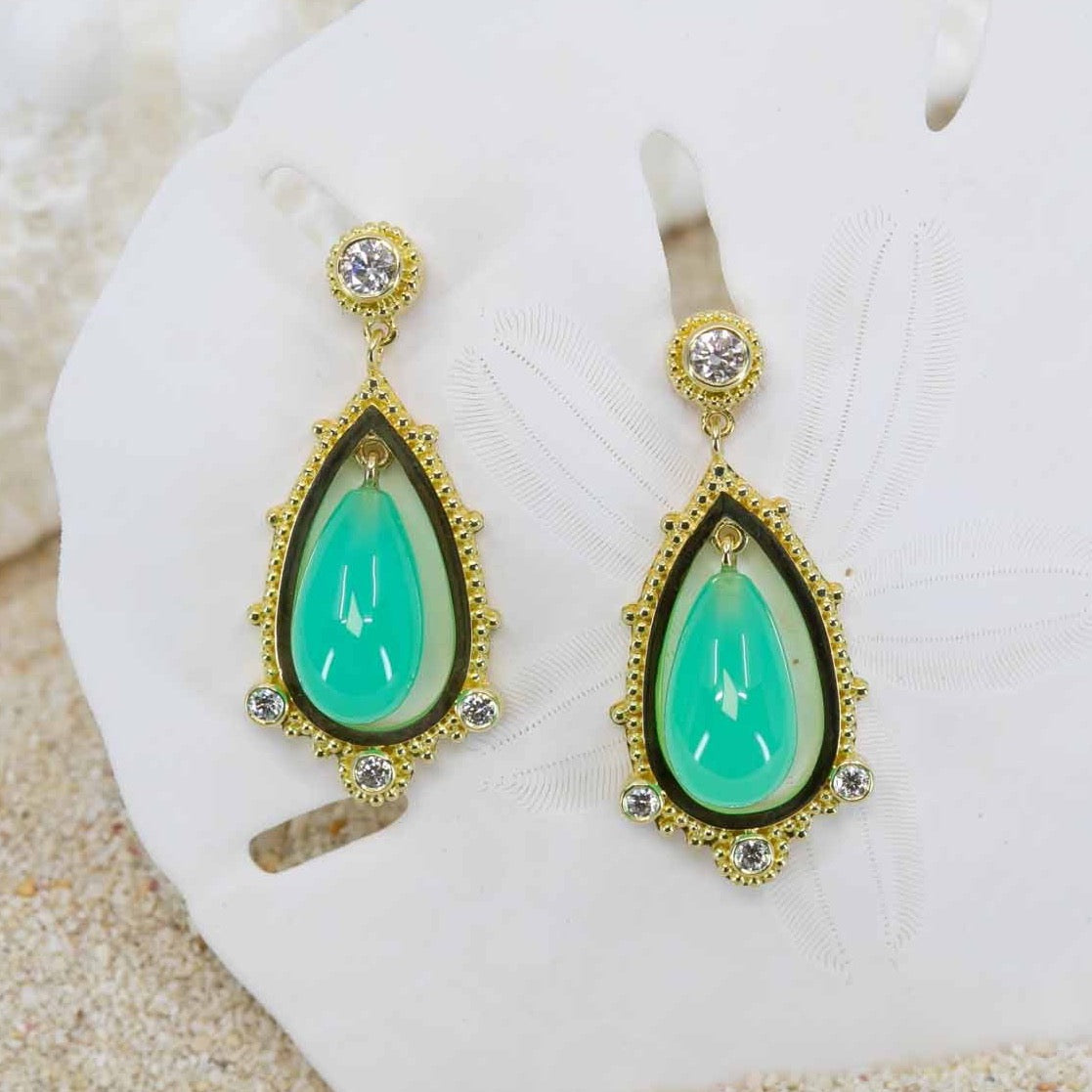 Chrysoprase & Diamond Earrings