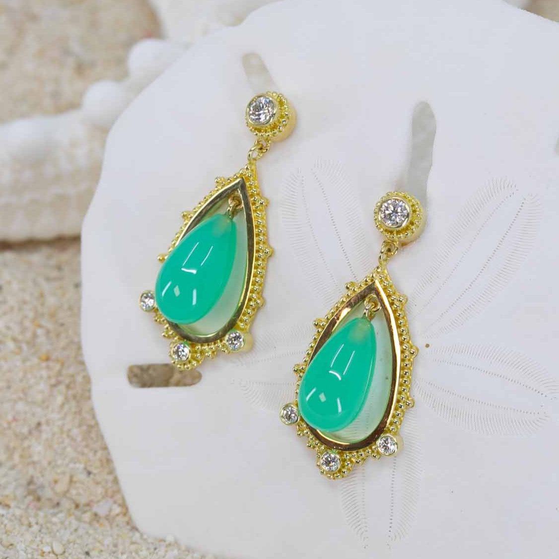 Chrysoprase & Diamond Earrings