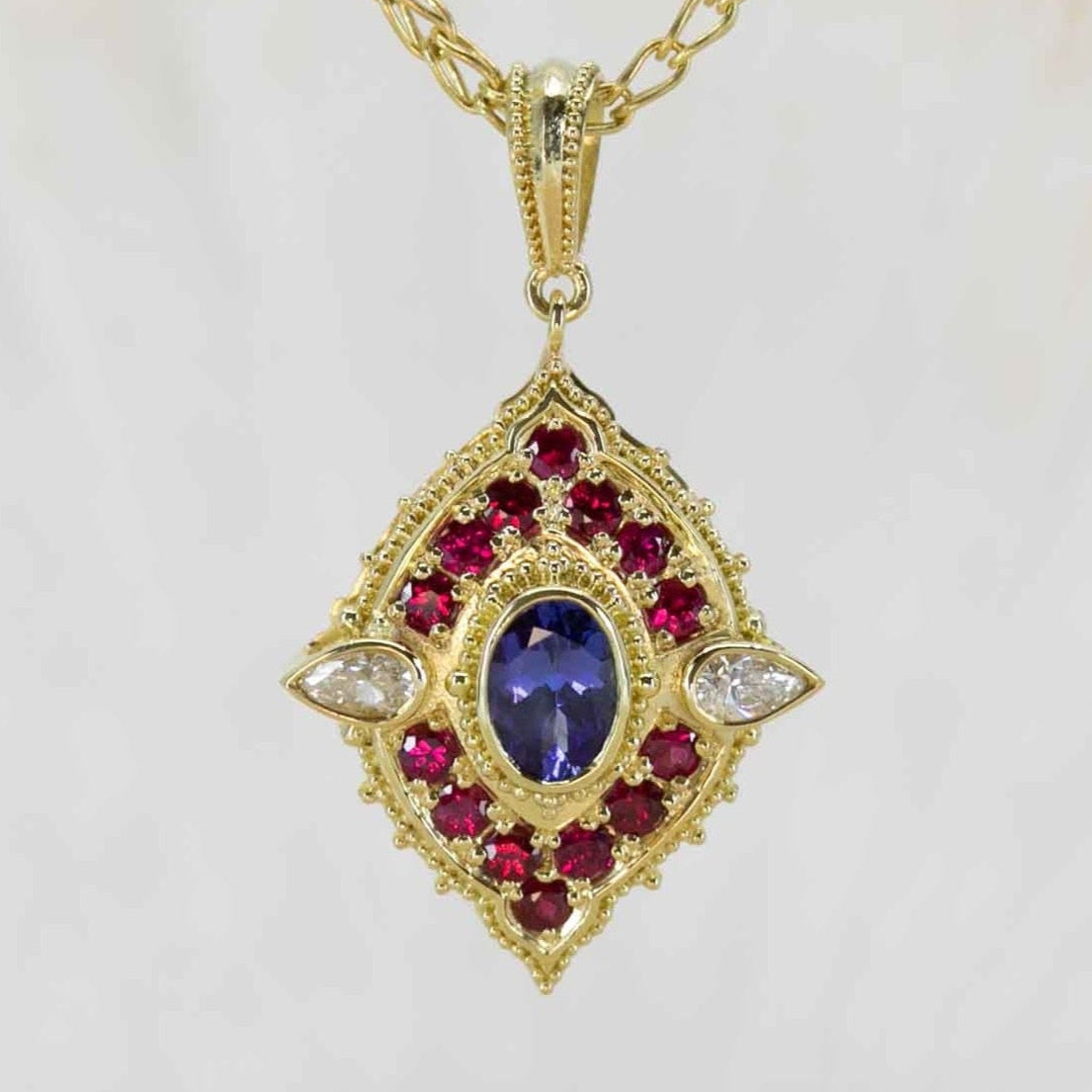 Tanzanite, Ruby, & Diamond Pendant