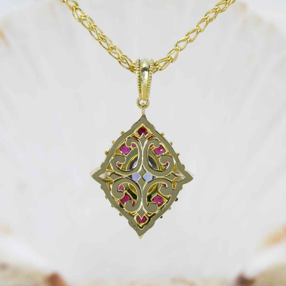 Tanzanite, Ruby, & Diamond Pendant