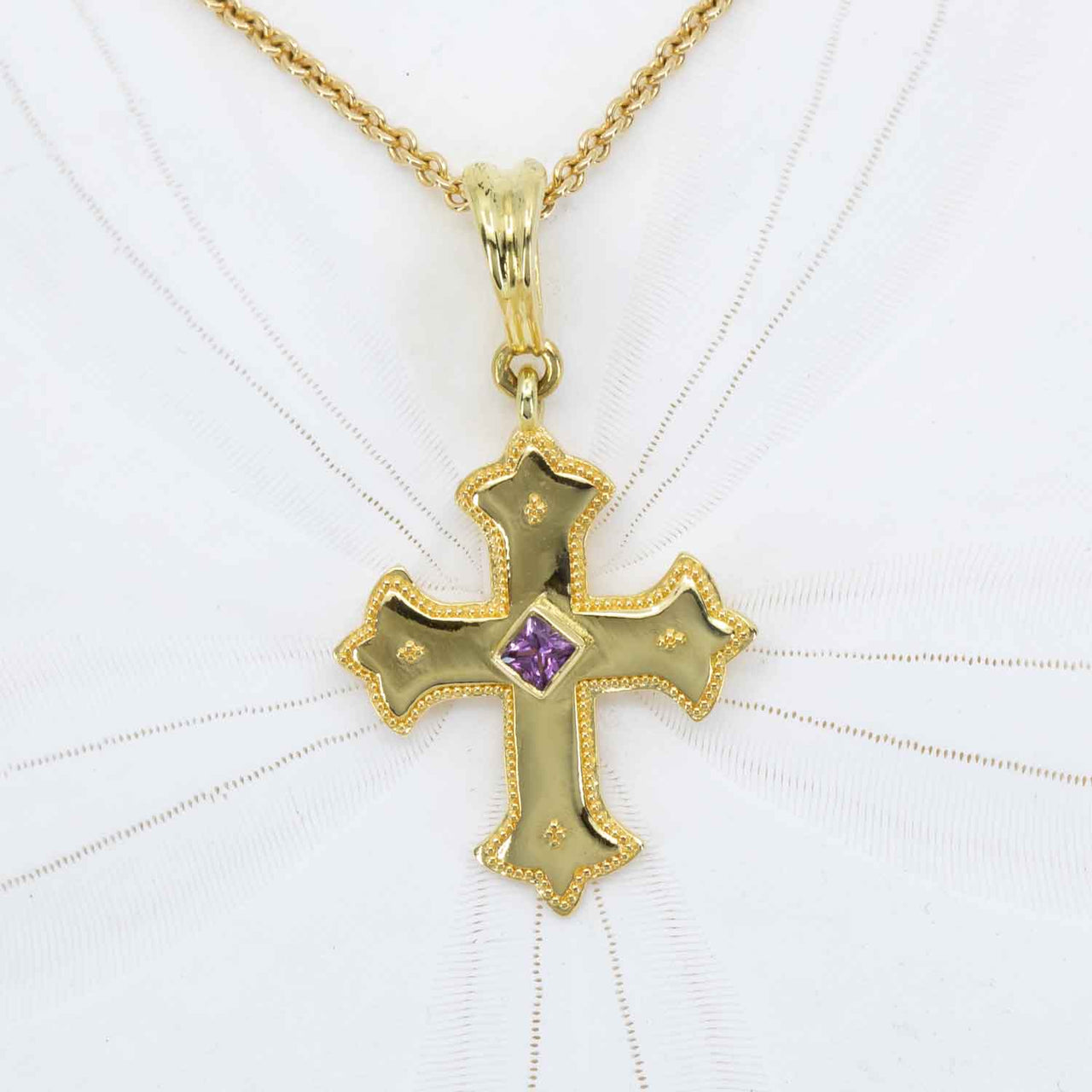 Pink Sapphire Classical Cross Pendant