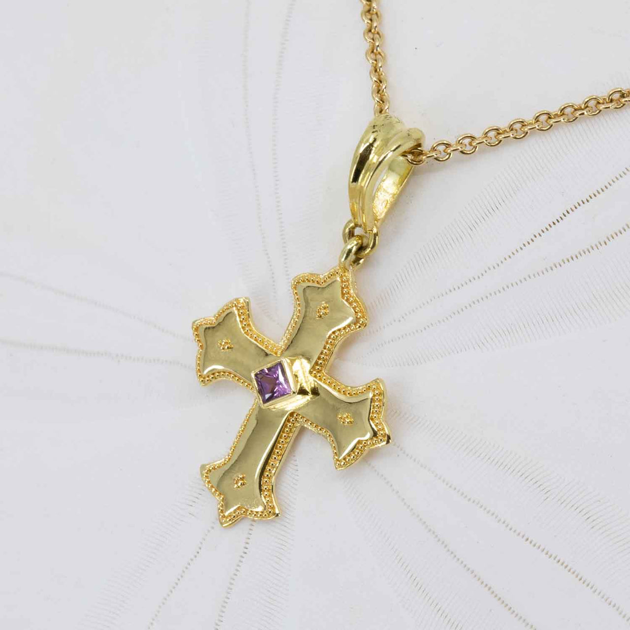 Pink Sapphire Classical Cross Pendant