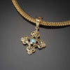 Blue zircon and pendant in 18K gold with gold granulation