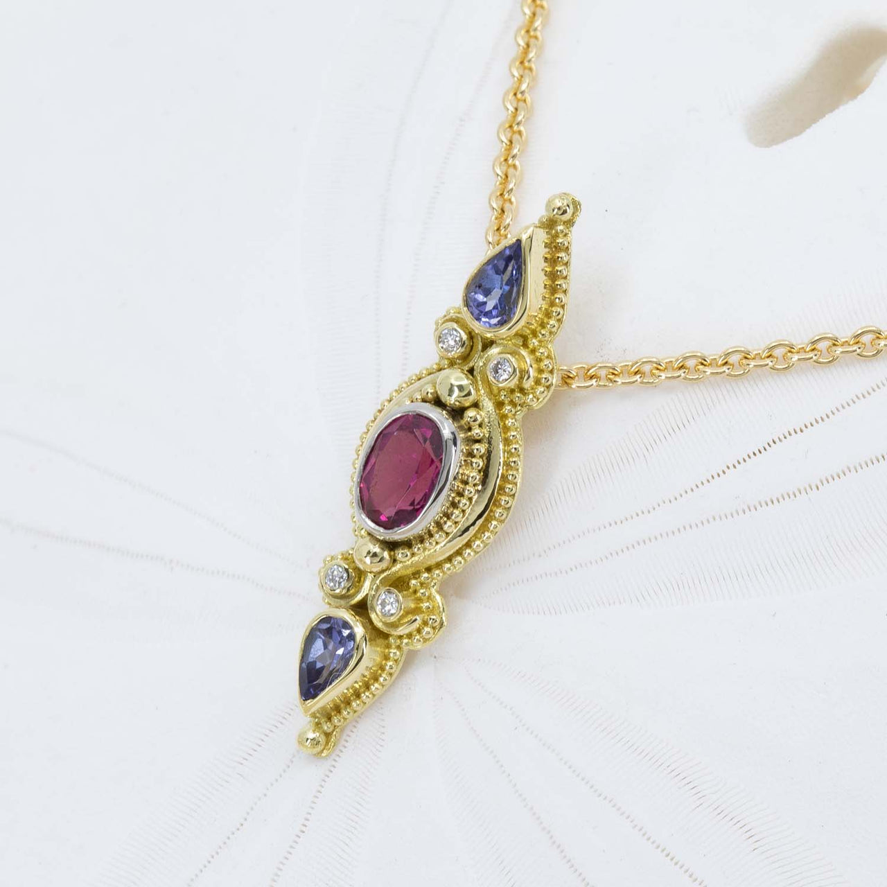 Tourmaline, Tanzanite, & Diamond Classical Pendant