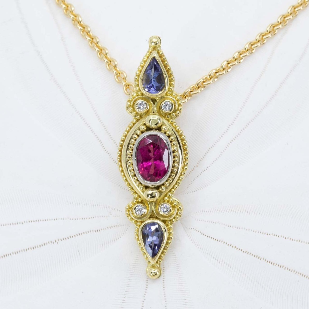 Tourmaline, Tanzanite, & Diamond Classical Pendant