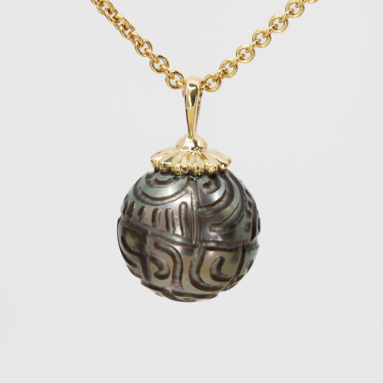 Hand-carved Tahitian Black Pearl Pendant 6