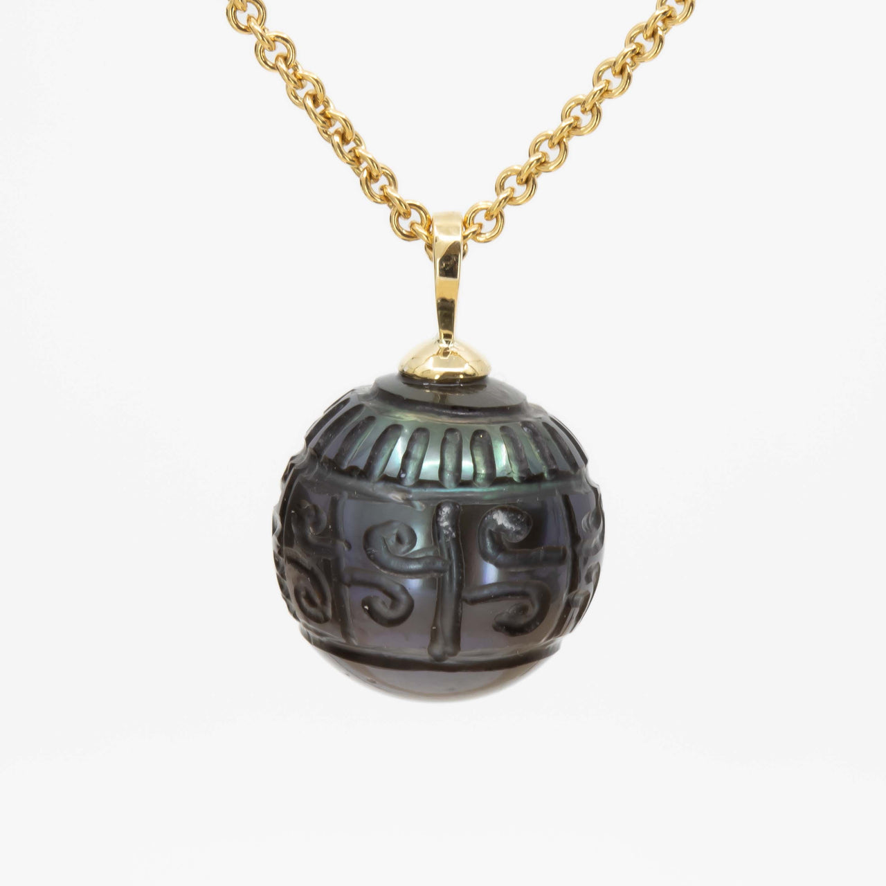 Hand-carved Tahitian Black Pearl Pendant 7