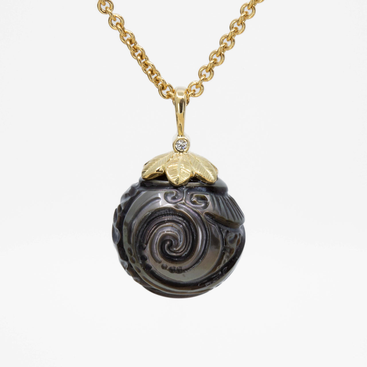 Hand-carved Tahitian Black Pearl Pendant 8