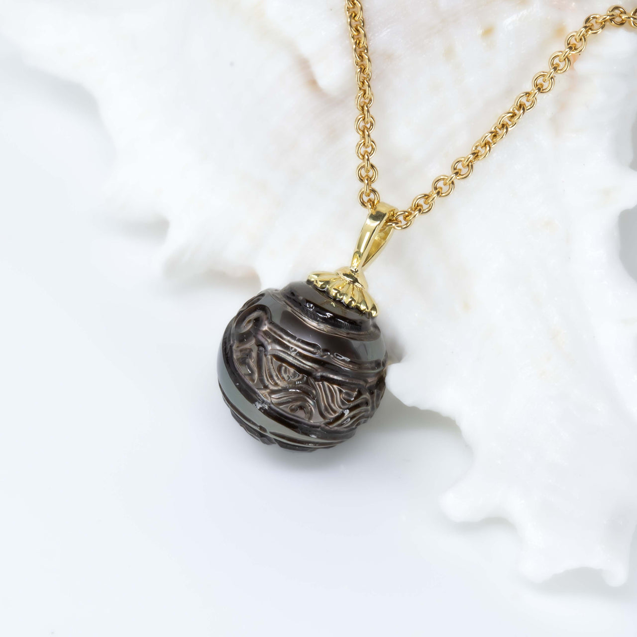 Hand-carved Tahitian Black Pearl Pendant 9