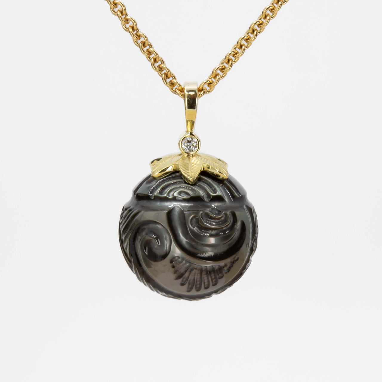 Hand-carved Tahitian Black Pearl Pendant 11