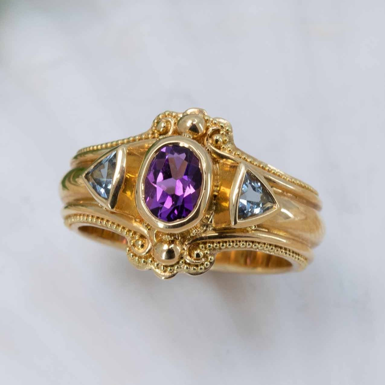 Amethyst & Aquamarine Classical Ring