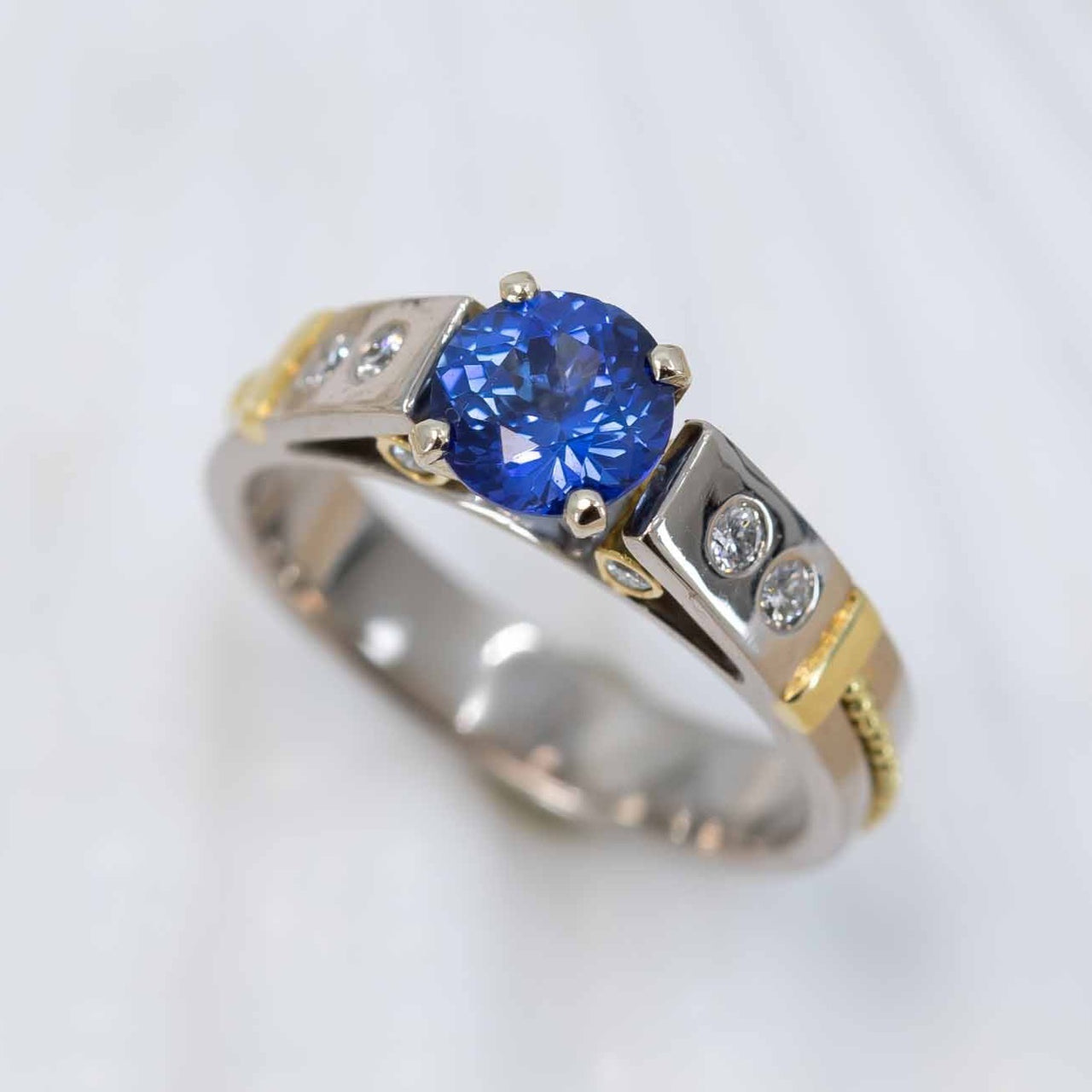 Blue Sapphire & Diamond Classical Ring