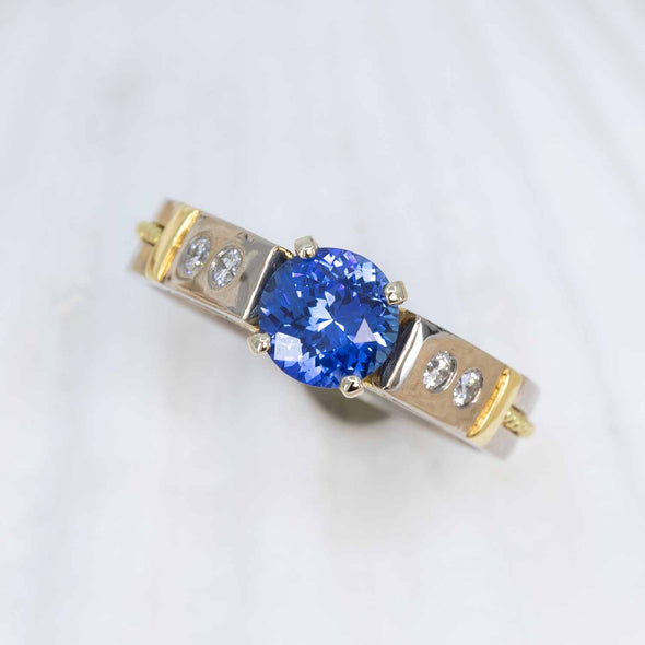 Blue Sapphire & Diamond Classical Ring
