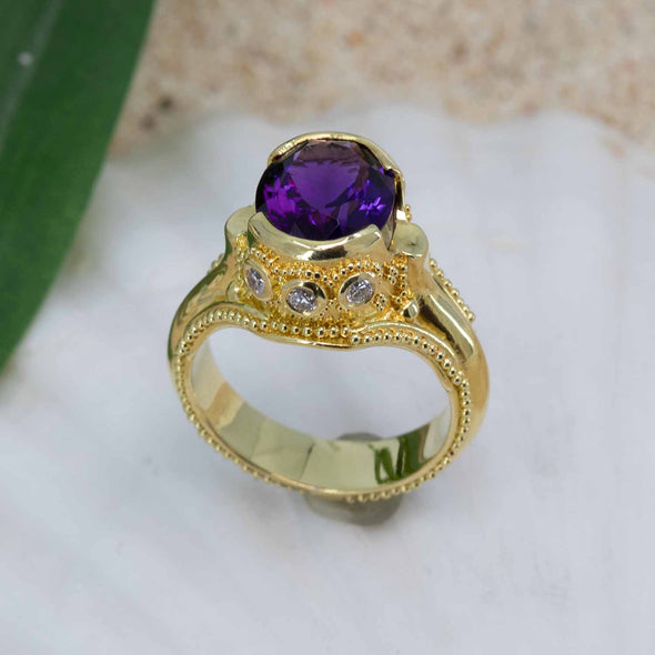 Bold Amethyst & Diamond Ring