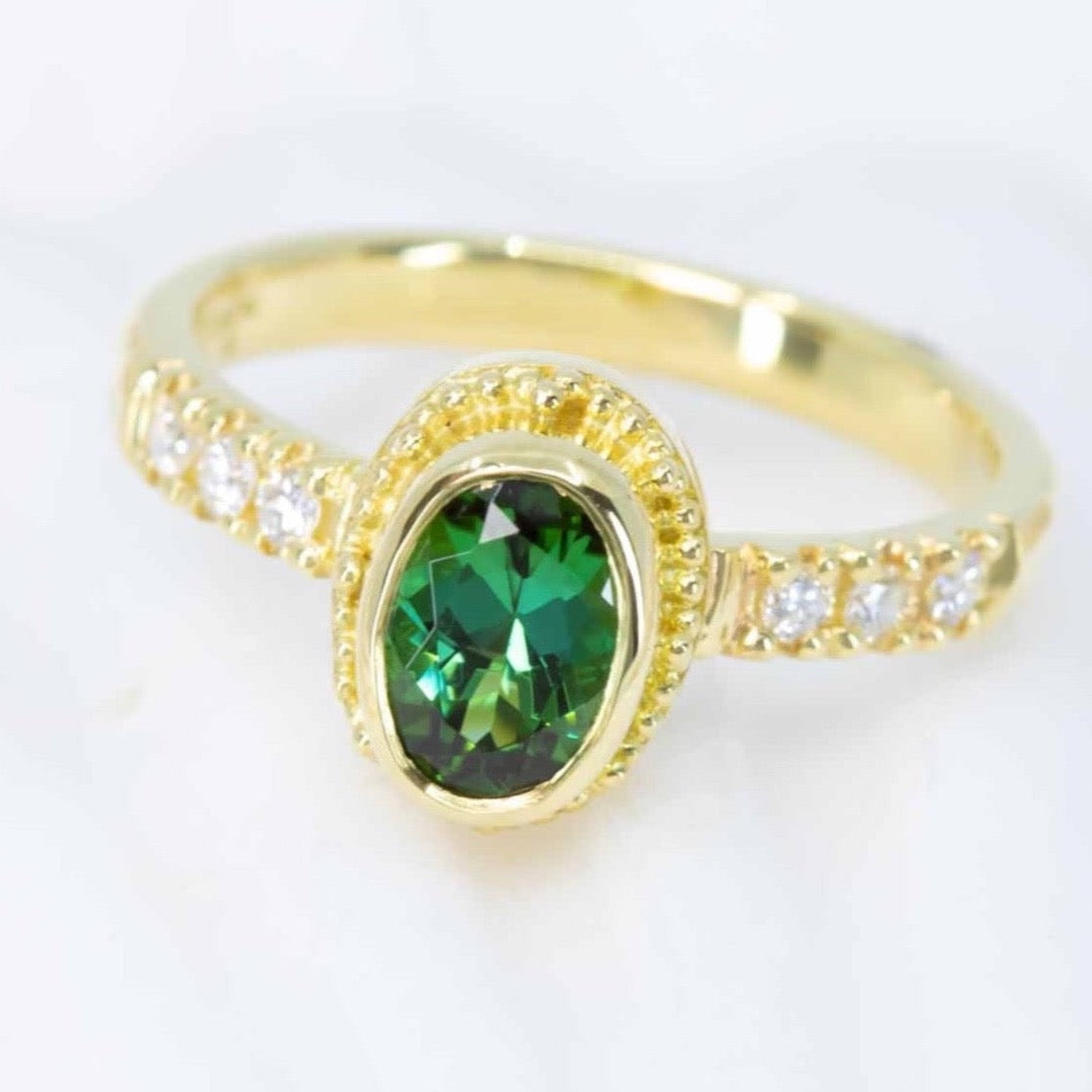 Green Tourmaline & Diamond Classical Ring