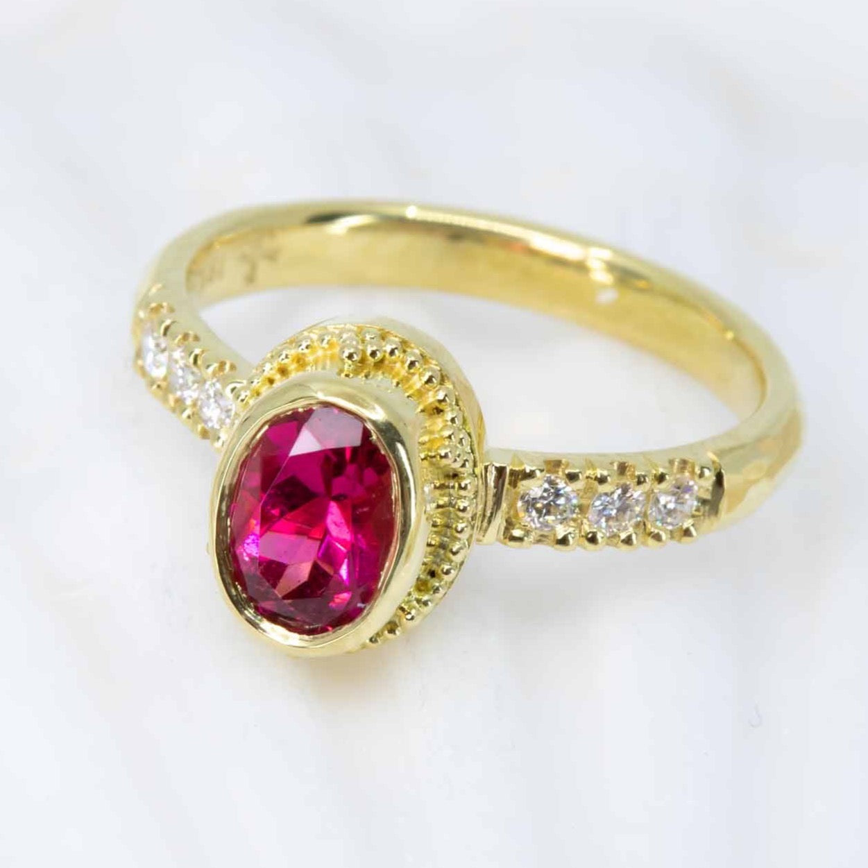 Pink Tourmaline (rubellite) & Diamond Classical Ring