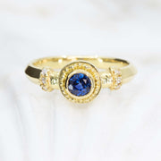 Sapphire & Diamond Granulated Gold Ring