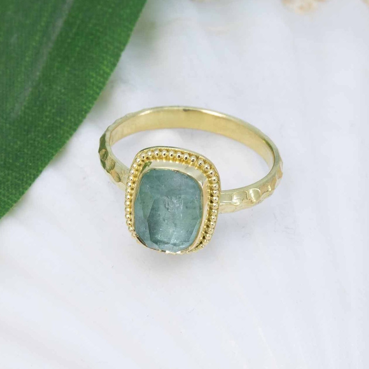 Seafoam-Green Tourmaline Cushion Treasure Ring 2