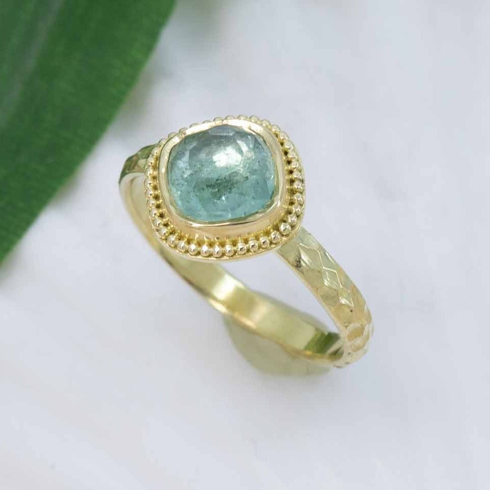 Seafoam-Green Tourmaline Cushion Treasure Ring 1